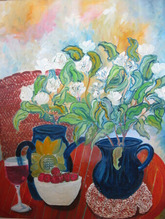 Vase with Flowers & Strawberries